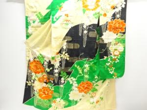 アンティーク　草花模様刺繍振袖